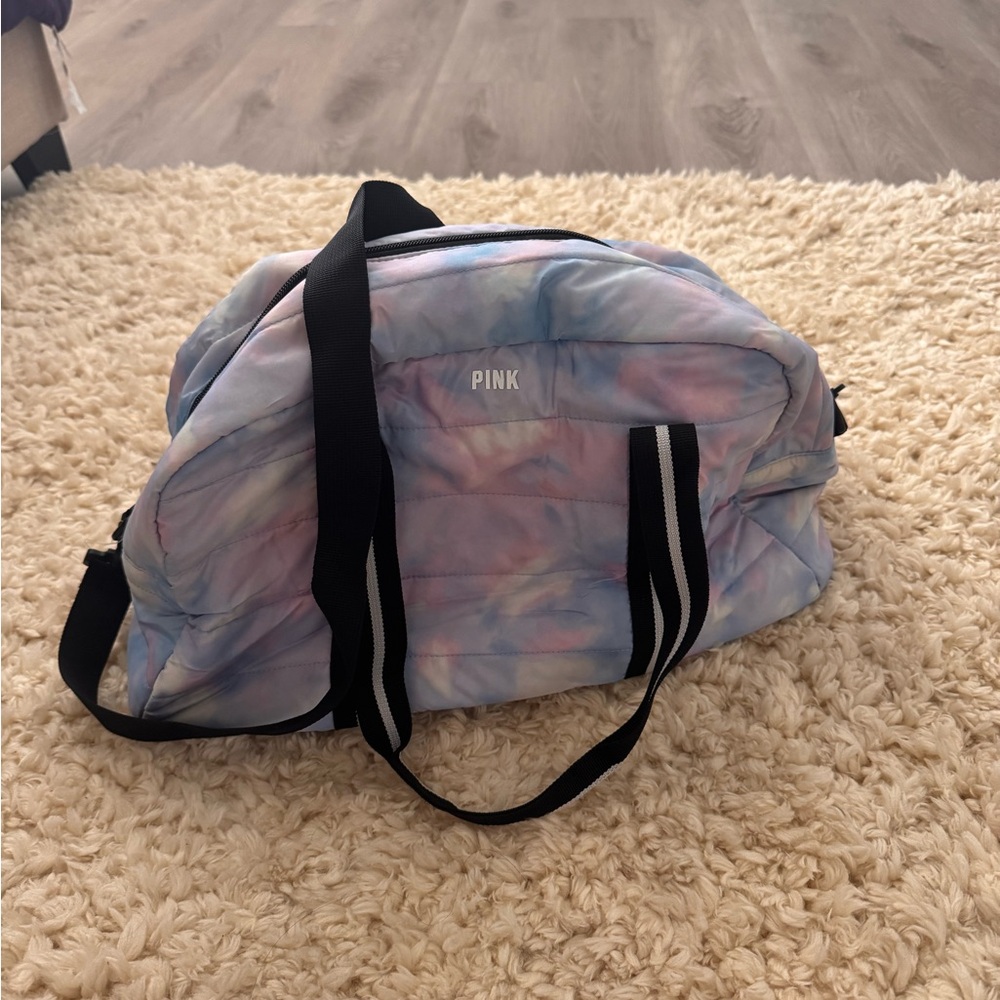 Tie-Dye Puffer Duffle Gym Bag with Black Straps Victoria’s Secret PINK